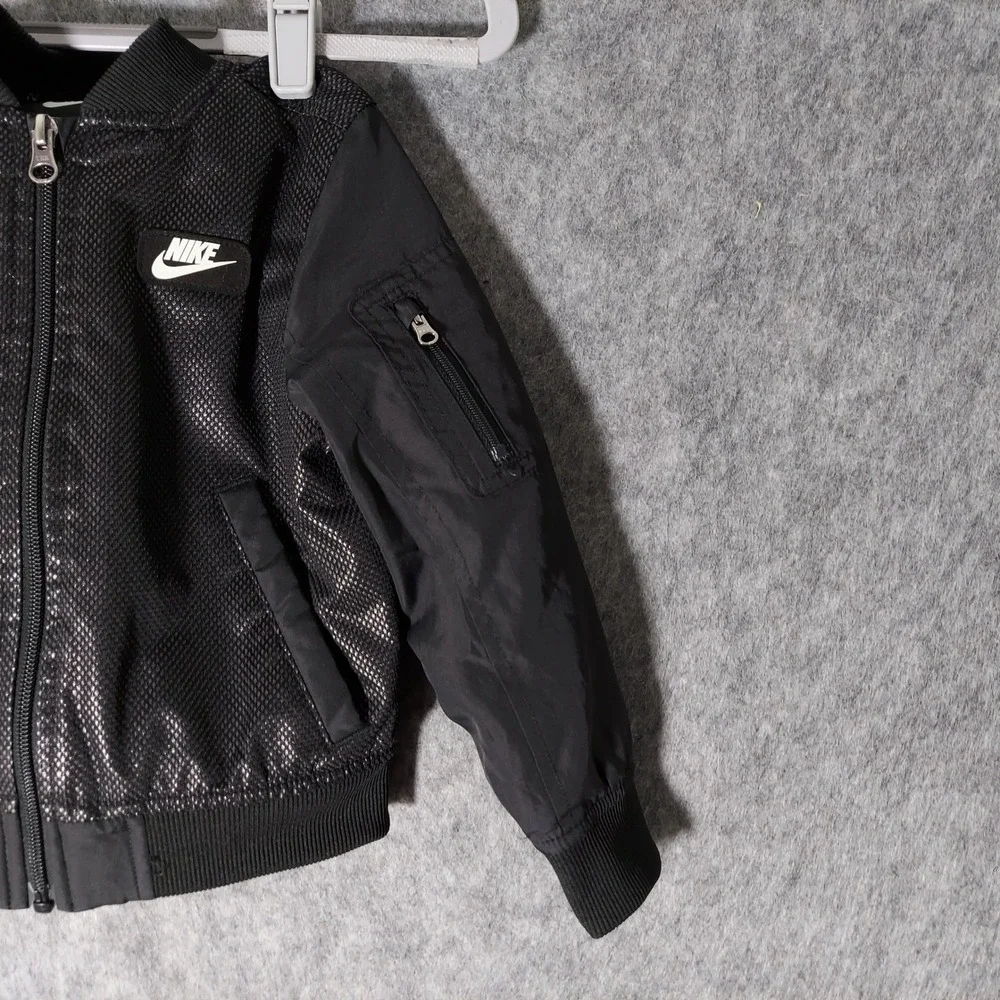 Nike Kids Bomber Jacket 3T Black Just Do It Zip Up Textured Pockets Outerwear